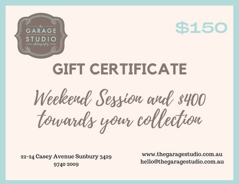 The Garage Studio Weekend Photoshoot Session Gift Certificate